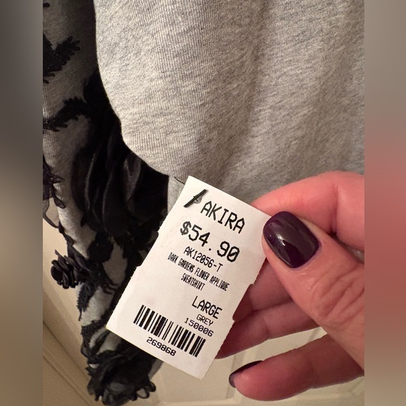 AKIRA Gray Top with Black Floral Detail - Picture 2 of 6